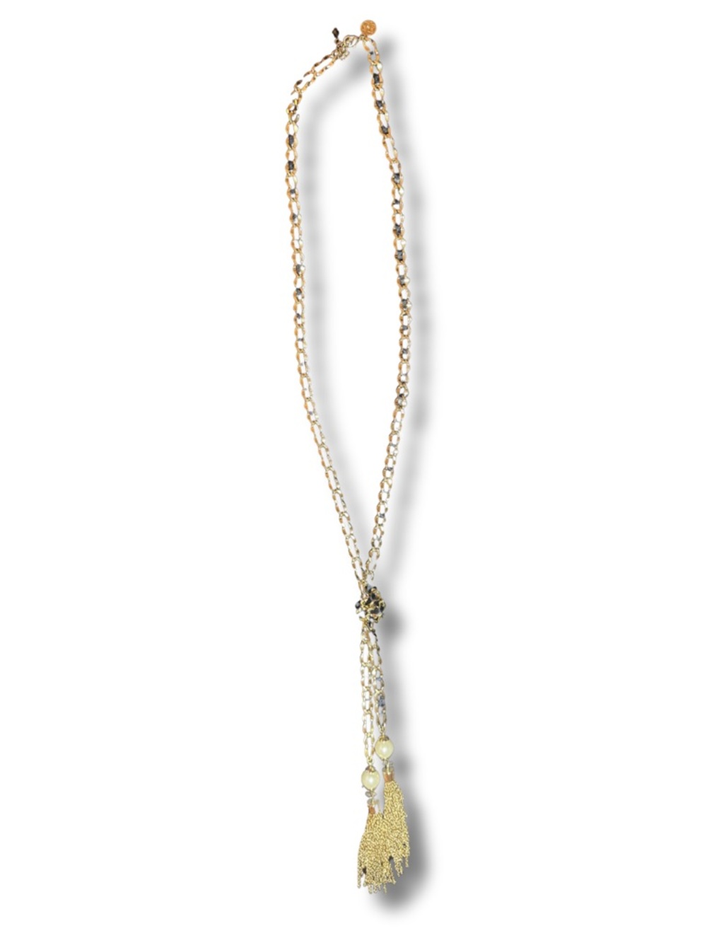 White House Black Market Gold Tassel & Bead Knot Necklace